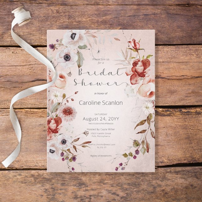 Invitación a la ducha romántica Rosa floral rosa (Subido por el creador)