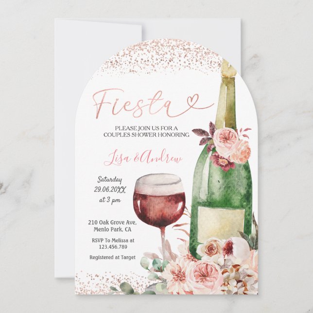 Invitación a la ducha Rosa Gold Fiesta Parejas (Anverso)