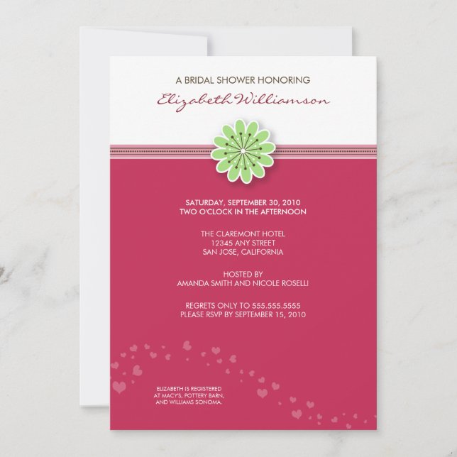 Invitación a la ducha simple con flores (fuschia) (Anverso)