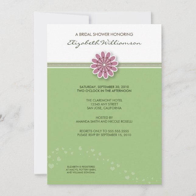 Invitación a la ducha simple con flores (menta) (Anverso)