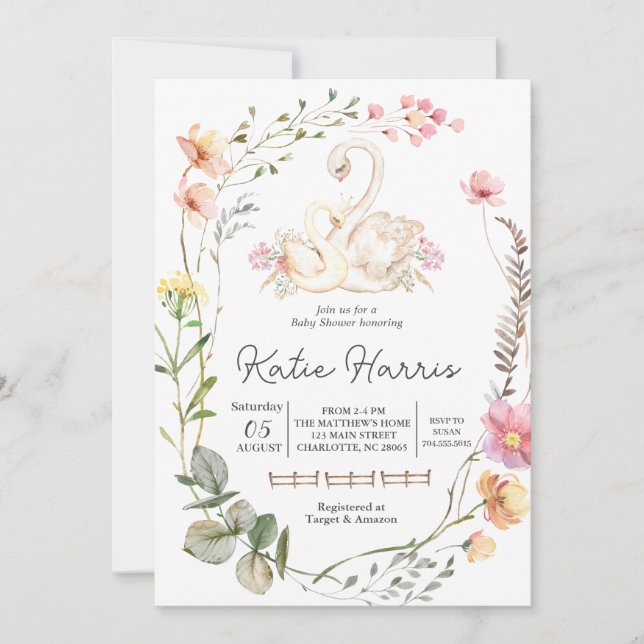 Invitación a la ducha Swan Baby, invitación a Swan (Anverso)