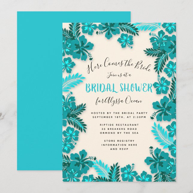 Invitación a la ducha tropical de novias de Aqua H (Anverso / Reverso)