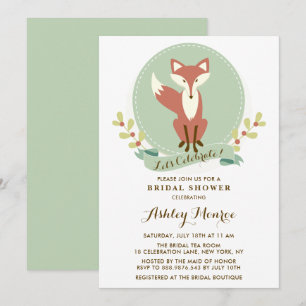 Invitación a la ducha verde de novia con retrato d