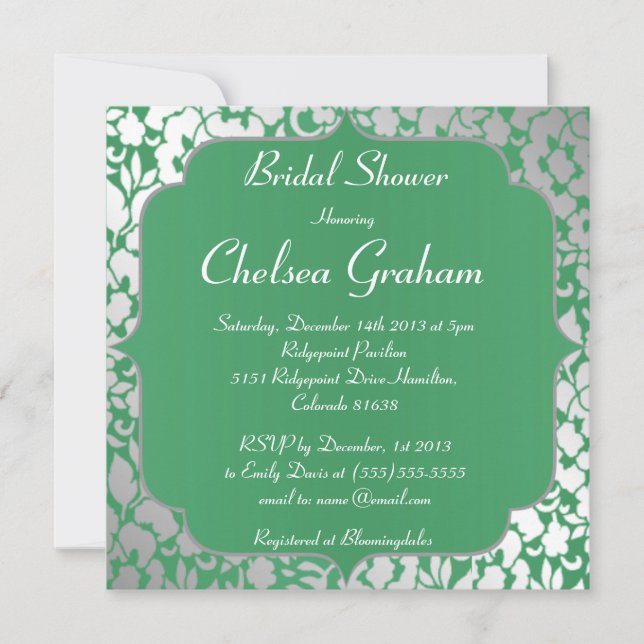 Invitación a la ducha verde marrón metálica (Anverso)