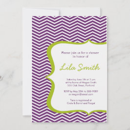 Invitación a la ducha verde púrpura Chevron modern