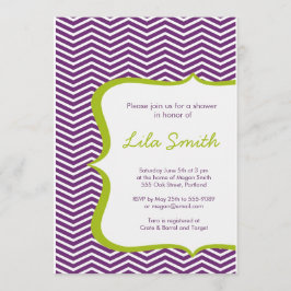 Invitación a la ducha verde púrpura Chevron modern