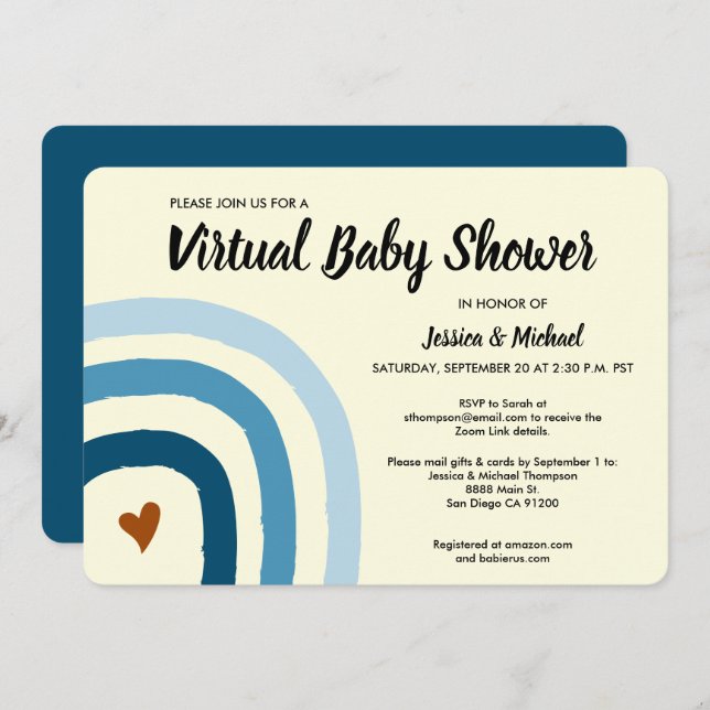 Invitación a la ducha virtual con arco iris azul m (Anverso / Reverso)