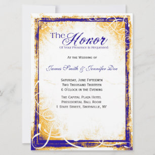 Invitación a la elegancia azul y dorada