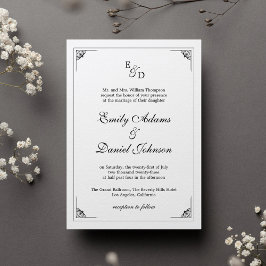 Invitación a la elegante boda blanca y negra forma