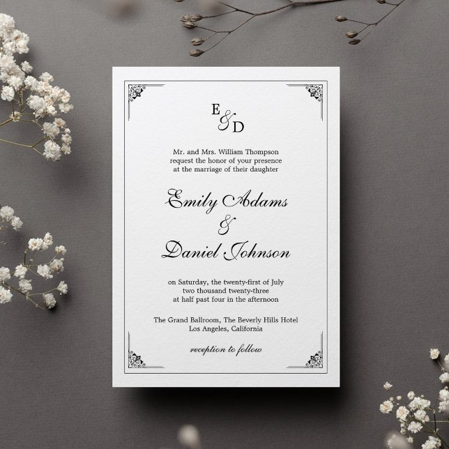 Invitación a la elegante boda blanca y negra forma (Subido por el creador)
