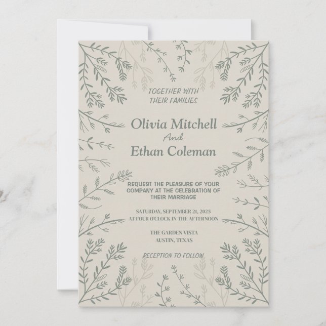 Invitación a la elegante boda de flores (Anverso)
