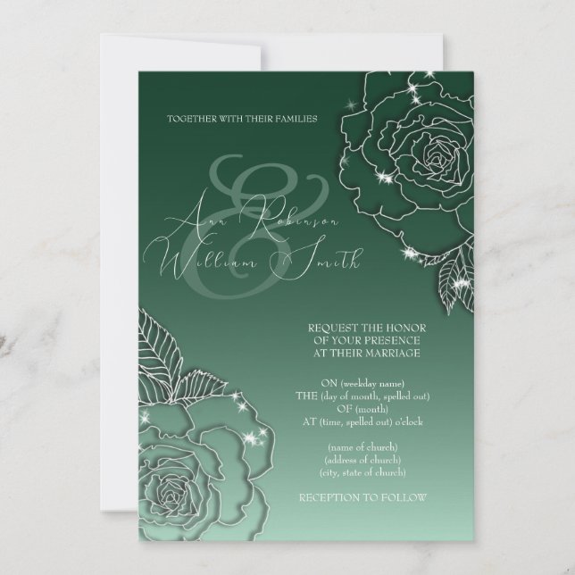 Invitación a la elegante boda de la Plata Verde Es (Anverso)