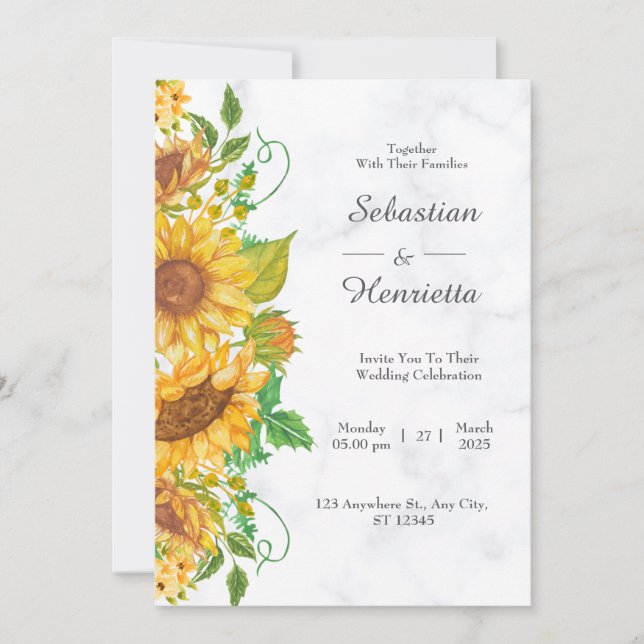 Invitación a la elegante Boda de Oro Rústica Sunfl (Anverso)