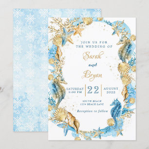 Invitación a la elegante Boda de Oro Verde azulada