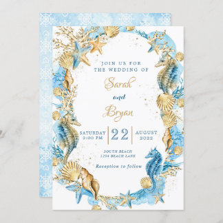 Invitación a la elegante Boda de Oro Verde azulada