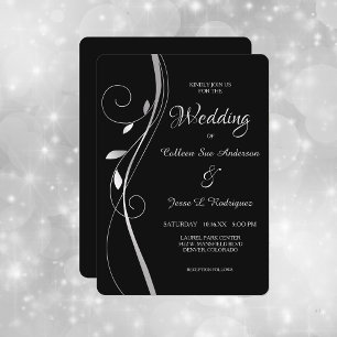 Invitación a la elegante boda negra con el Swirl L