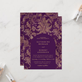 Invitación a la elegante boda púrpura Royal Damask
