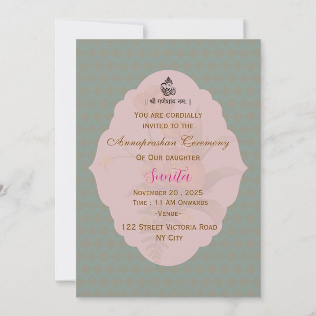 Invitación a la Elegante Ceremonia de Annaprashan (Anverso)