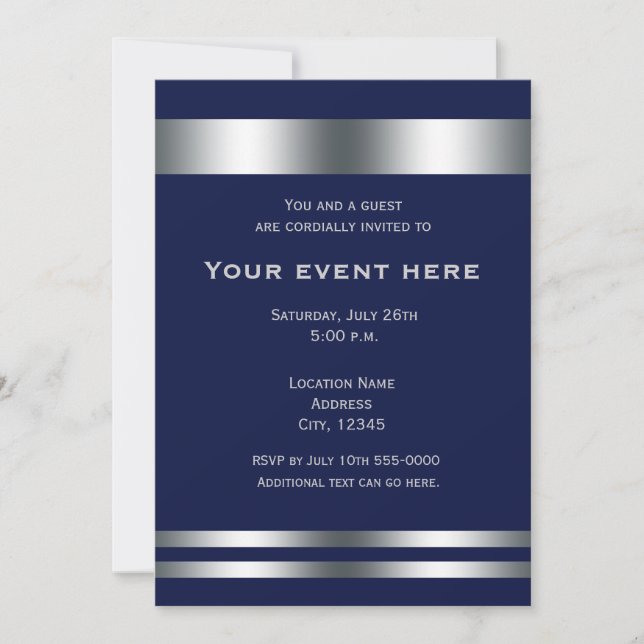 Invitación a la Elegante Fiesta de Cena Blue Silve (Anverso)