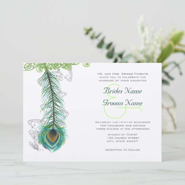 Invitación a la eliminación de plumas de pavo real (Anverso de pie)