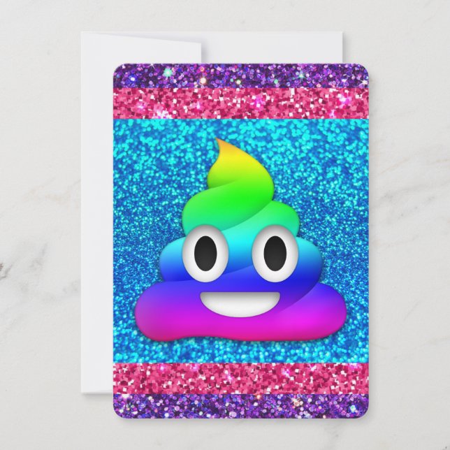 Invitación a la emoji de popó purpurina arcoiris (Anverso)