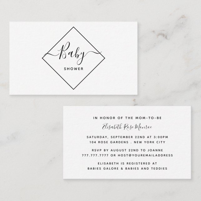 Invitación a la entrada de Baby Shower de diamante (Anverso / Reverso)