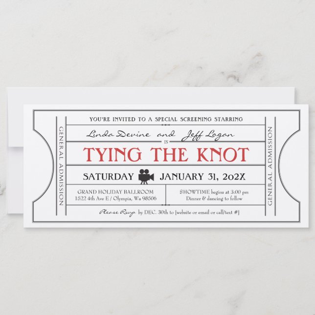 Invitación a la entrada de Boda de tema de películ (Anverso)