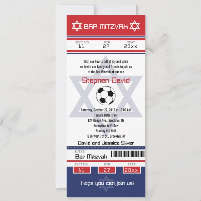 Invitación a la entrada de fútbol de Bar Mitzvah (Anverso)