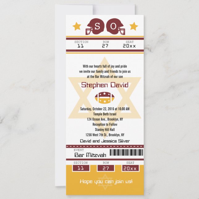 Invitación a la entrada de fútbol de Bar Mitzvah (Anverso)