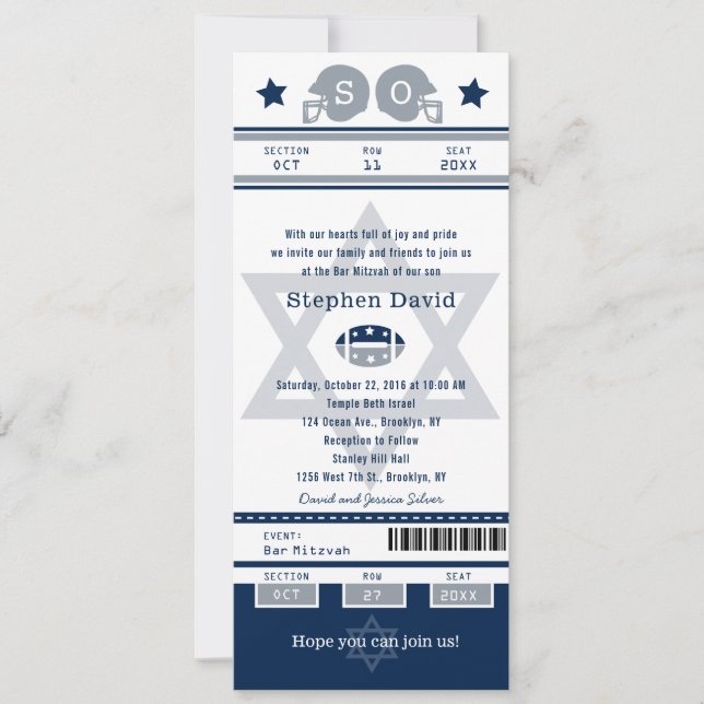 Invitación a la entrada de fútbol de Mitzvah Bar B (Anverso)