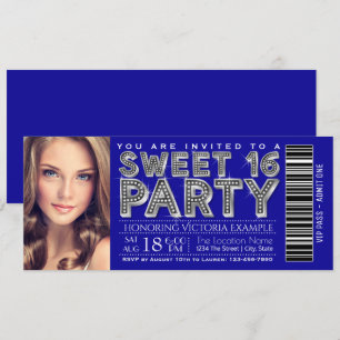 Invitación a la entrada Royal Blue Silver Sweet 16