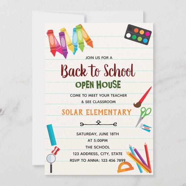 Invitación a la escuela para el tema de la casa ab (Anverso)