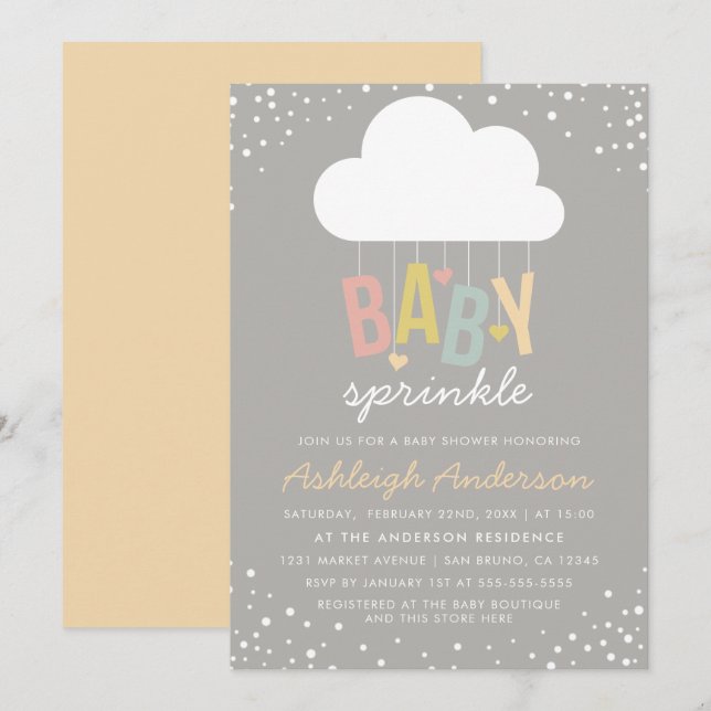 Invitación a la espoleta de bebé de nubes y confet (Anverso / Reverso)