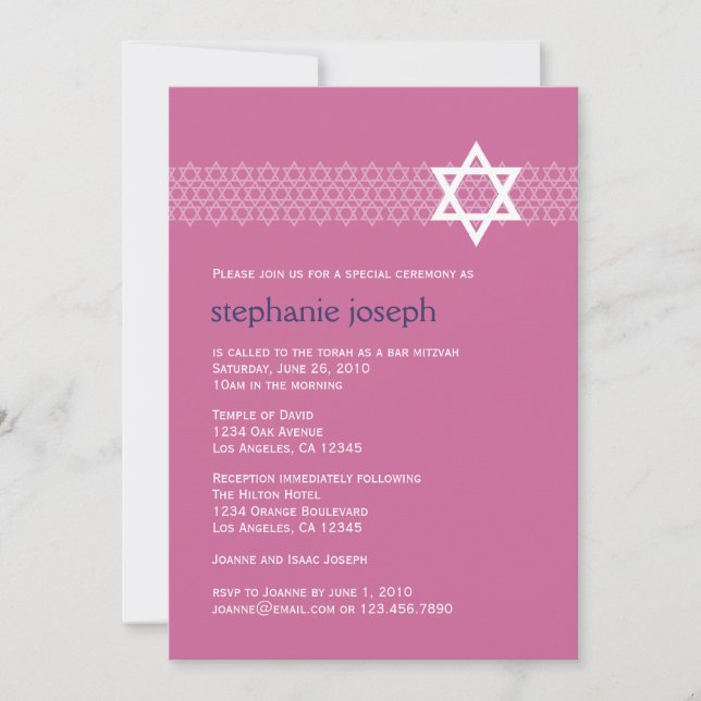 Invitación a la estrella brillante Bat Mitzvah (Anverso)
