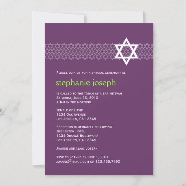 Invitación a la estrella brillante Bat Mitzvah (Anverso)