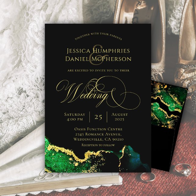 Invitación a la Ethereal Emerald Green Gold Weddin (Ethereal Emerald Green Gold Wedding Invitation)