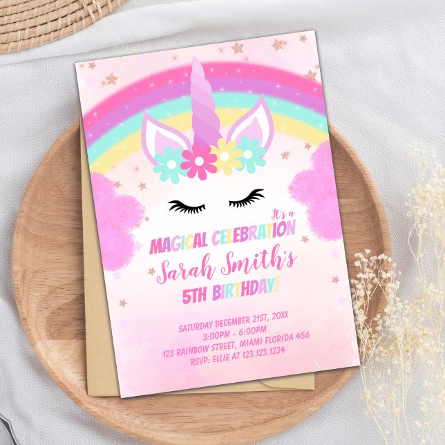 Invitación a la fantasía modificable (Pink Cloud Unicorn Birthday Invitations)