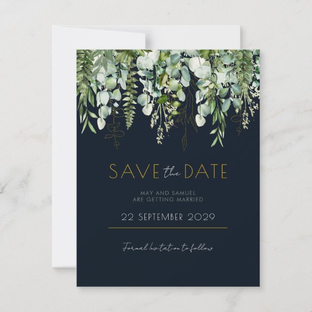 Invitación a la fecha de Eucalyptus Greenery y Nav (Anverso)