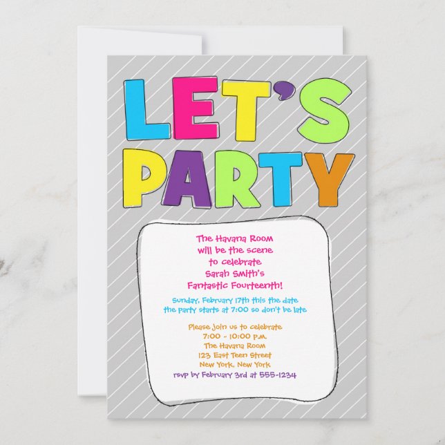 Invitación a la fiesta adolescente - ¡Fiesta! (Anverso)