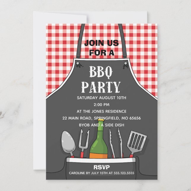 Invitación a la fiesta Apron BBQ (Anverso)
