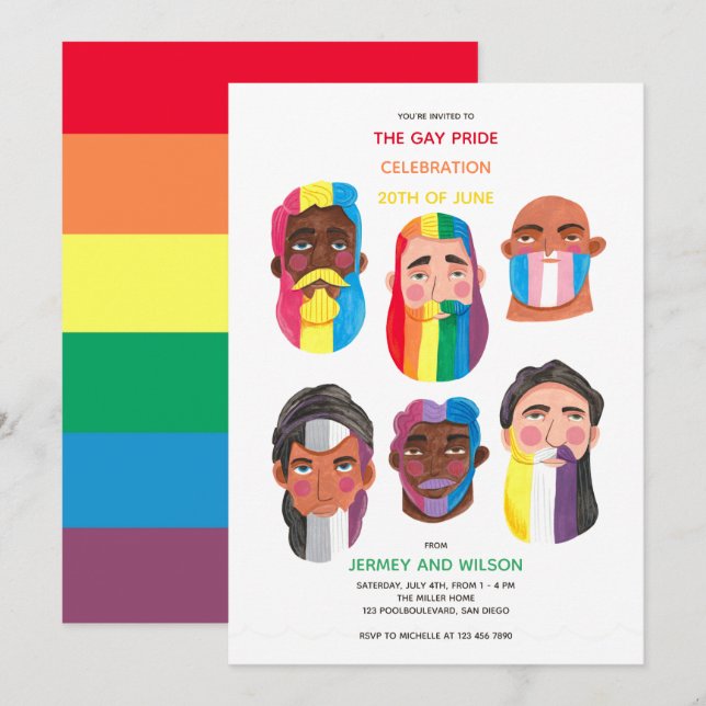 Invitación a la fiesta arcoíris del orgullo gay (Anverso / Reverso)
