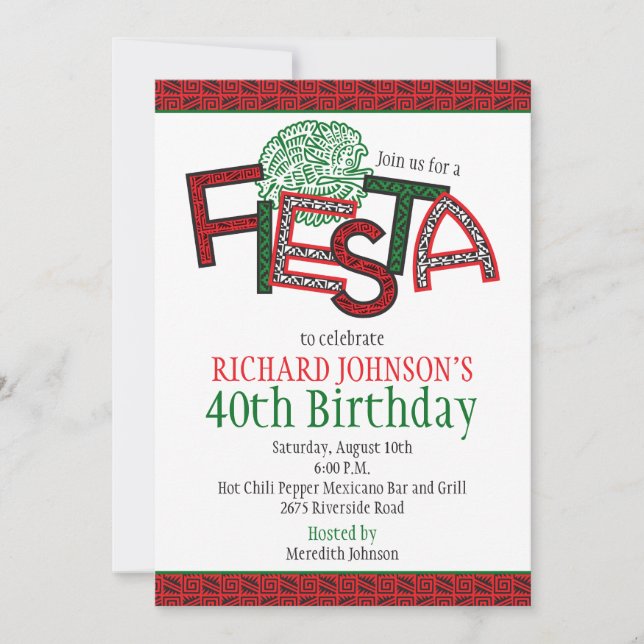 Invitación a la Fiesta Azteca Mexicana de Cumpleañ (Anverso)