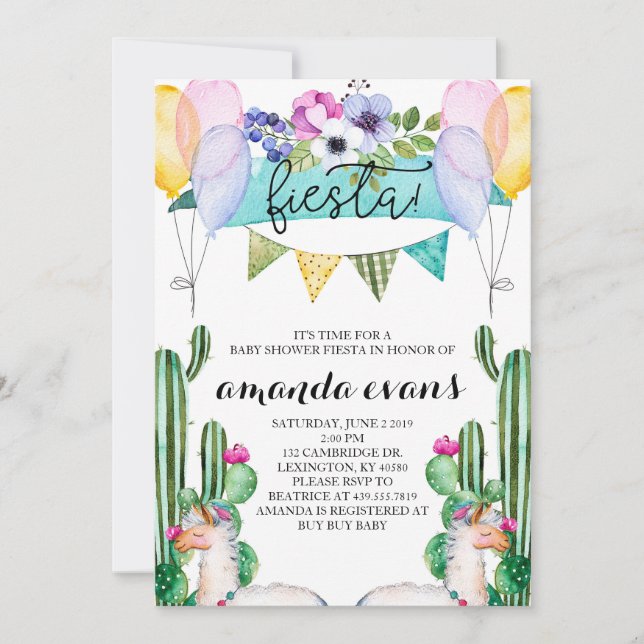 Invitación a la Fiesta Baby Shower de Cactus y Lla (Anverso)