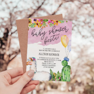 Invitación a la Fiesta Baby Shower de Llama y Cact