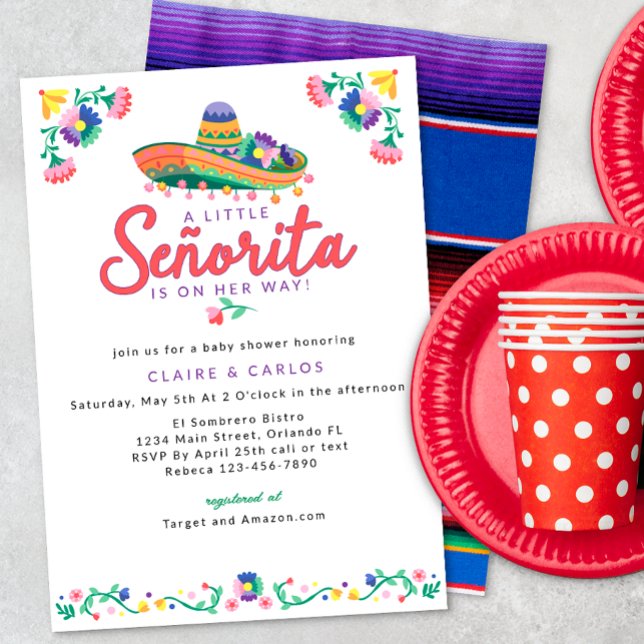 Invitación a la Fiesta Baby Shower - Sombrero Ta f (Mexican Fiesta Baby Shower)