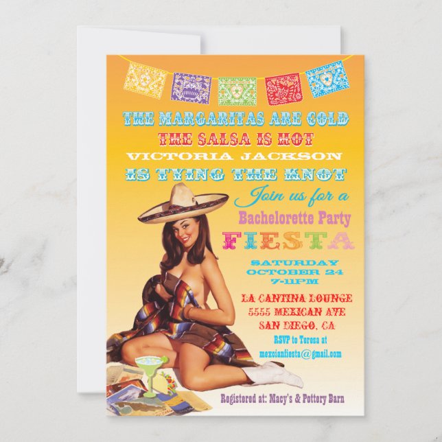 Invitación a la Fiesta Bachelorette Mexicana (Anverso)