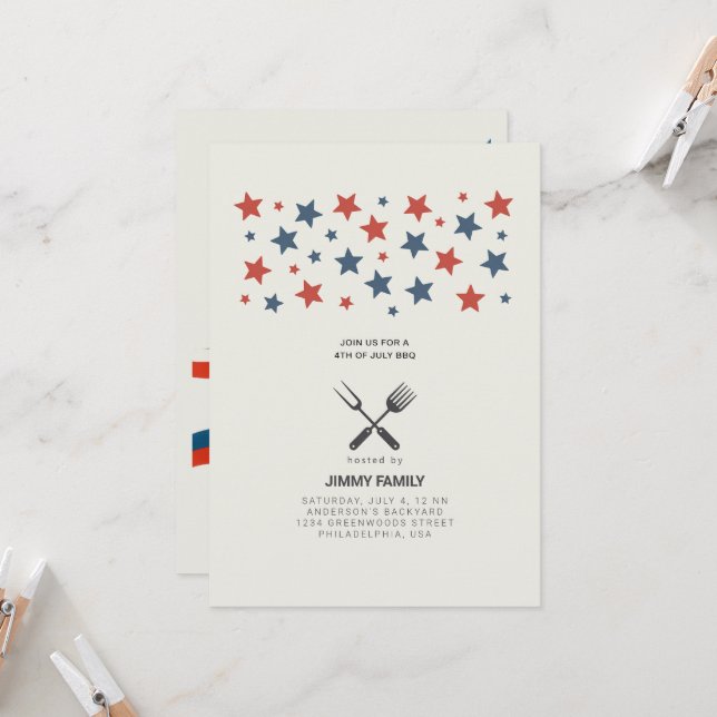 Invitación a la fiesta BBQ del 4 de julio (Anverso/Reverso In Situ)