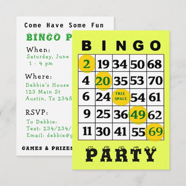 Invitación a la fiesta BINGO (Anverso / Reverso)