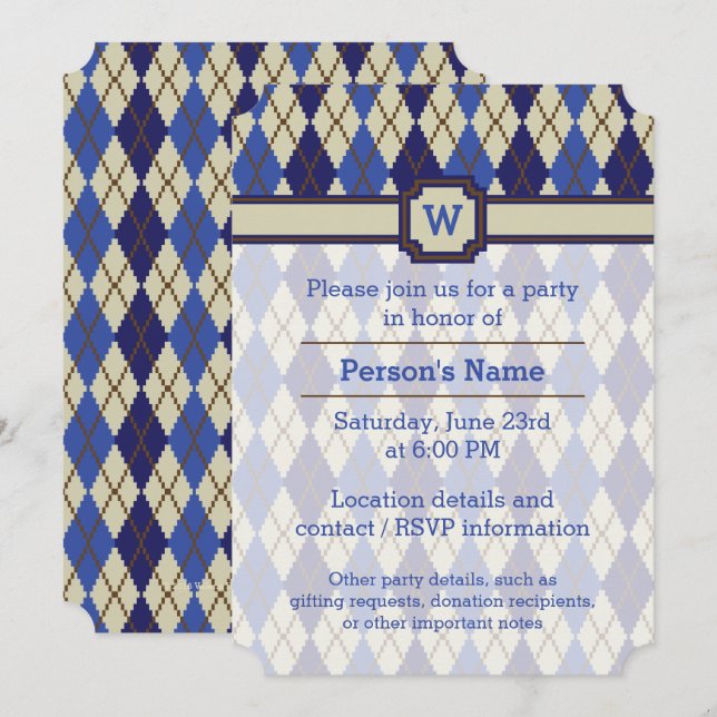Invitación a la fiesta Blueberry Scone Argyle (Anverso / Reverso)