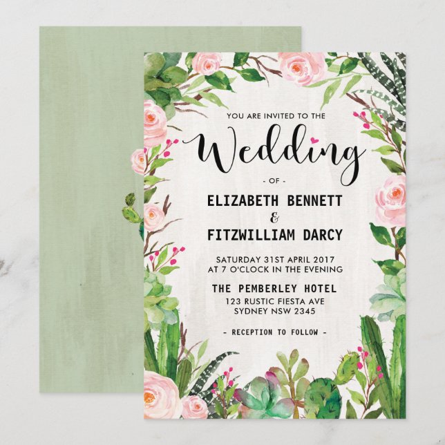 Invitación a la Fiesta Boda Cactus Suculento Mexic (Anverso / Reverso)
